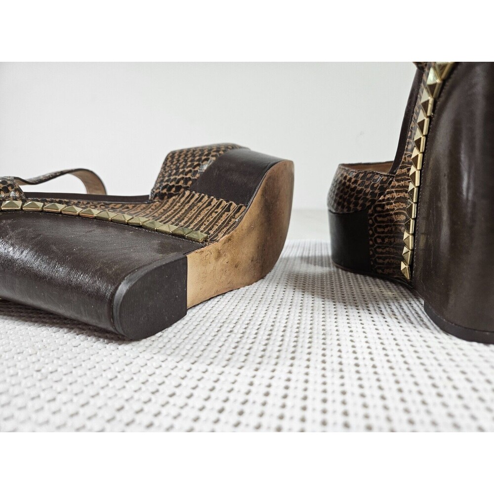 Michael Kors Brown Snake-Embossed Platform Wedge Boots with Gold Studs - Picture 7 of 12